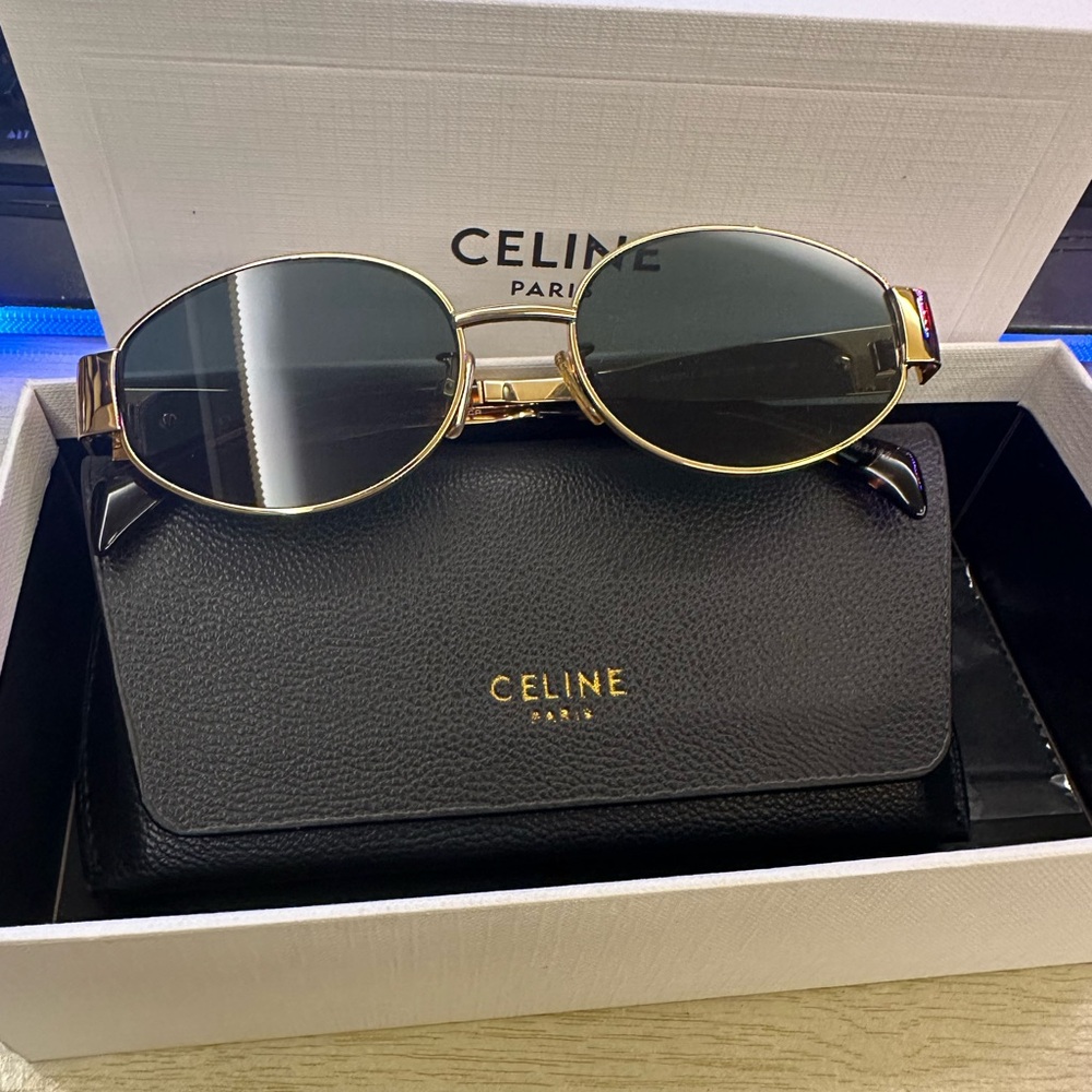 Celine Gold Metallic Sunglasses with Dark Green Lenses